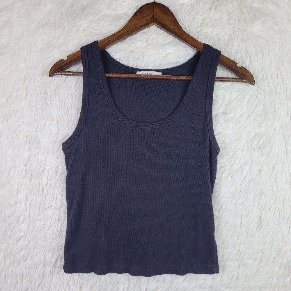 Stateside‎ Womens M Black Ribbed Tank Top Minimalist Staple Made In USA